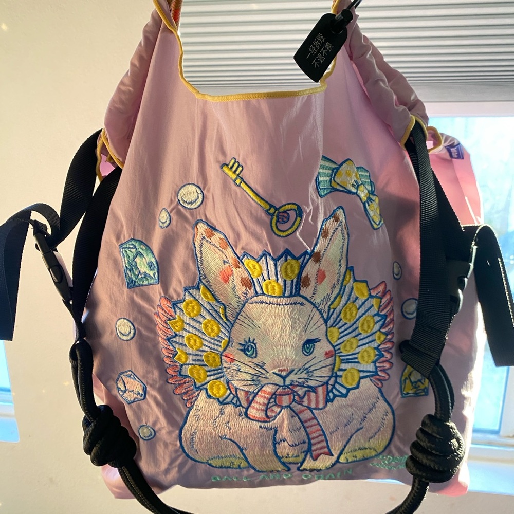 Pink Bunny Embroidered Backpack